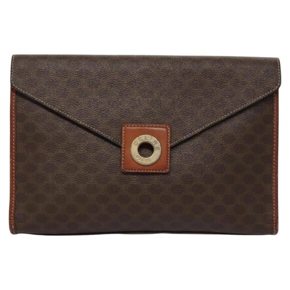 CELINE Macadam Canvas Clutch Bag PVC Leather Brown Auth 115097 - Picture 1 of 14